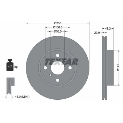 Imagem de TEXTAR 92199900 Disco de travão 255 20 04/06 100 interior ventilado sem pernos fixação da roda, cubo roda TOYOTA: iQ