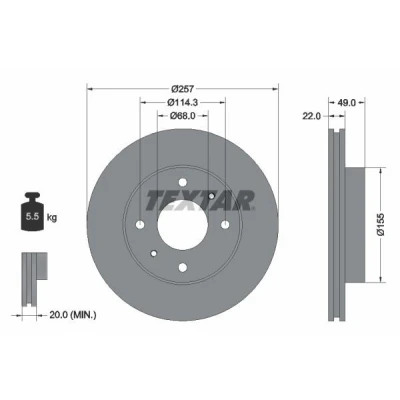 Imagem de TEXTAR 92056300 Disco de travão 257 22 04/06 114,3 interior ventilado sem pernos fixação da roda, cubo roda NISSAN: Almera II Hatchback
