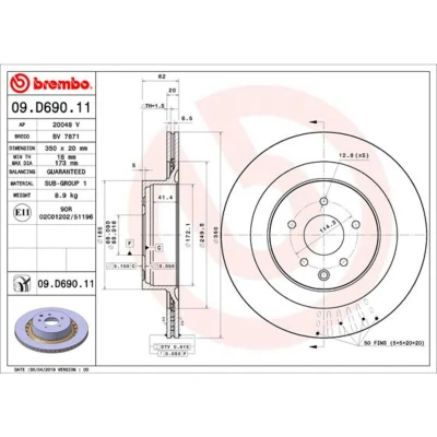Imagem de BREMBO 09.D690.11 Disco de travão 350 20 5 interior ventilado revestido NISSAN: 370Z Coupe