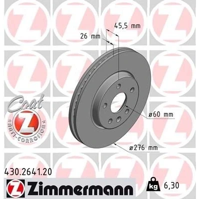 Imagem de ZIMMERMANN COAT Z 430.2641.20 Disco de travão 276 26 6/5 5 105 interior ventilado revestido alto carbono OPEL: Astra K Sports Tourer