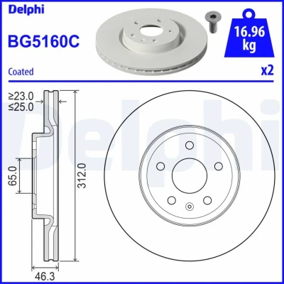 Imagem de Disco de travãon Komplett DELPHI BG5160C frente/ventilado/2 peças