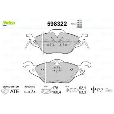 Imagem de VALEO 598322 Jogo de pastilhas para travão disco Eixo dianteiro incl. contacto aviso desgaste sem chapa anti ruído OPEL: Zafira A, Astra G CC