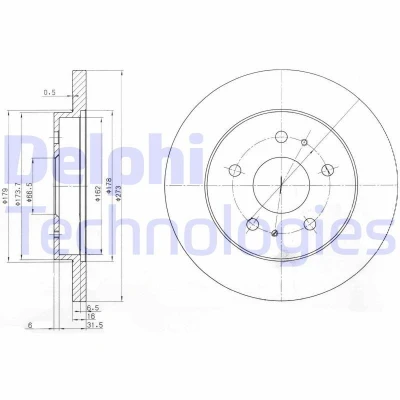 Imagem de DELPHI BG3607 Disco de travão 273 16 5 cheio oleado não tratado sem o rolamento da roda, anel sensor do ABS DAIHATSU: Terios I