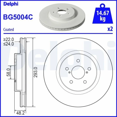 Imagem de DELPHI BG5004C Disco de travão 293 24 5 ventilado revestido não tratado sem o rolamento da roda, anel sensor do ABS