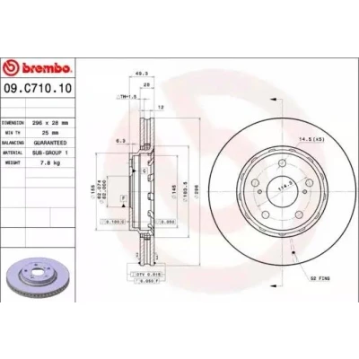 Imagem de BREMBO COATED DISC LINE 09.C710.11 Disco de travão 296 28 5 interior ventilado revestido