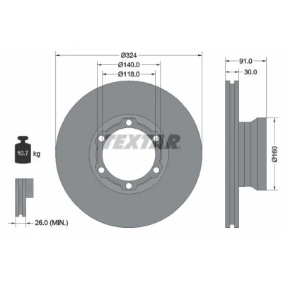 Imagem de TEXTAR 93087600 Disco de travão 324 30 06/06 140 interior ventilado sem pernos fixação da roda, cubo roda MERCEDES BENZ: Vario Minibus