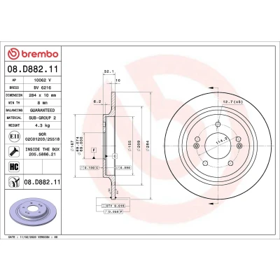 Imagem de BREMBO 08.D882.11 Disco de travão 284 10 5 cheio revestido alto carbono com parafusos