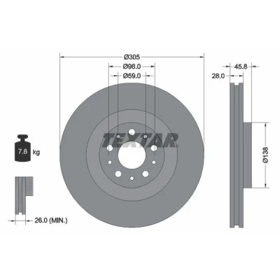 Imagem de TEXTAR PRO 92237603 Disco de travão 305 28 05/10 98 interior ventilado revestido sem pernos fixação da roda, cubo roda