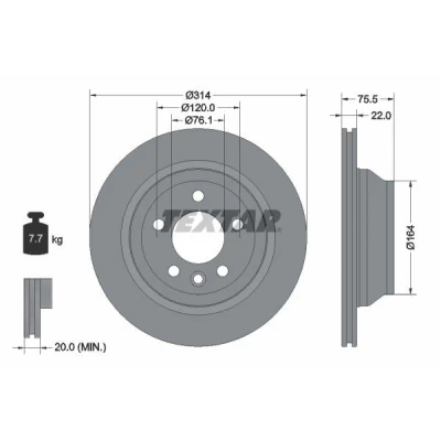 Imagem de TEXTAR PRO 92121903 Disco de travão 314 22 05/06 120 ventilado fora revestido sem pernos fixação da roda, cubo roda VOLKSWAGEN: Touareg I