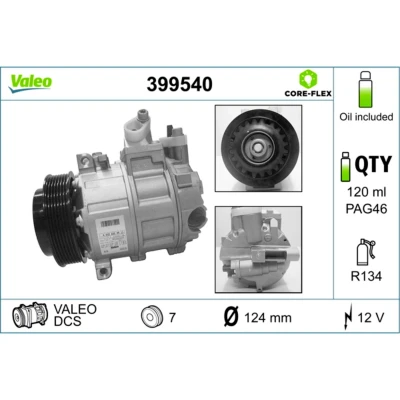 Imagem de VALEO 399540 compressor DCS 12 PAG 46 R 134a com óleo de MERCEDES BENZ: Classe C Sedan, Coupe, T modell