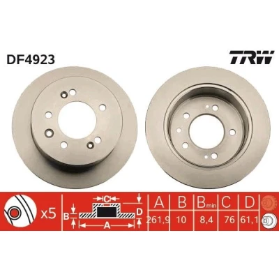 Imagem de TRW DF4923 Disco de travão 262 10 5 114,3 cheio pintado