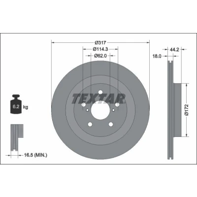Imagem de TEXTAR 92343103 Disco de travão 317 18 05/07 114,3 interior ventilado revestido sem pernos fixação da roda, cubo roda