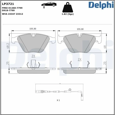 Imagem de DELPHI Jogo de pastilhas para travão disco incl. contacto aviso desgaste com chapa anti ruído acessórios LP3721 BMW: 6 Coupe