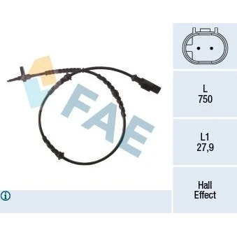 Imagem de FAE 78265 Sensor de ABS com cabo Hall 2pólos 750mm