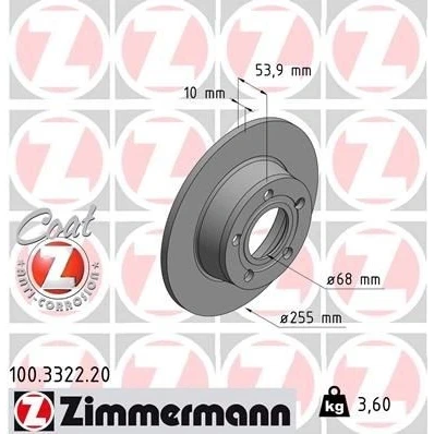 Imagem de ZIMMERMANN COAT Z 100.3322.20 Disco de travão 255 10 5/5 5 112 cheio revestido AUDI: A6 C5 Avant, Sedan