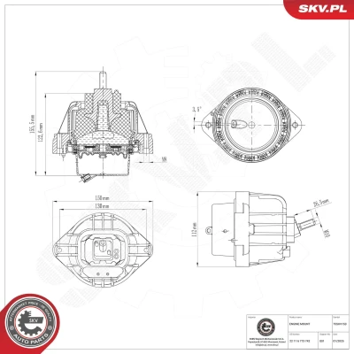 Imagem de ESEN SKV 75SKV153 Suporte, motor de ambos os lados Apoio hidráulico Borracha 112mm 155mm BMW: 3 Touring, Sedan, Coupe