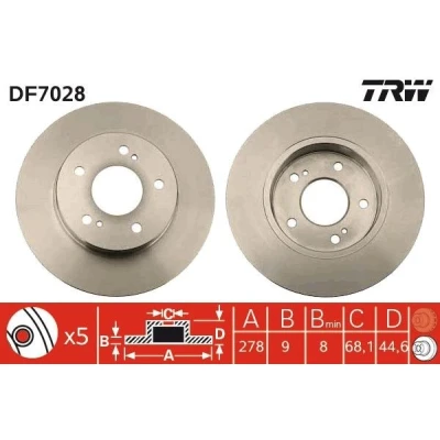 Imagem de TRW DF7028 Disco de travão 278 9 5 114,3 cheio pintado