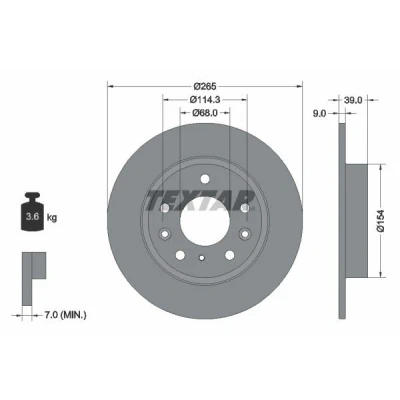 Imagem de TEXTAR 92324703 Disco de travão 265 9 05/08 114,3 cheio revestido sem pernos fixação da roda, cubo roda