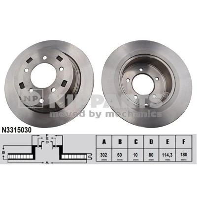 Imagem de NIPPARTS Disco de travão MITSUBISHI: ASX SUV, DODGE: Caliber Hatchback Eixo traseiro 302mm 10mm 5 cheio N3315030 4743999AA,4743999AB,1606292080