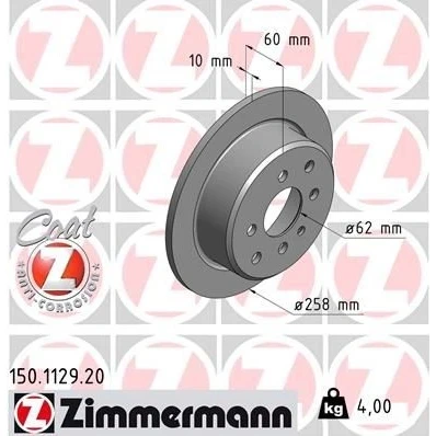 Imagem de ZIMMERMANN Disco de travão BMW: 3 Sedan, Cabrio COAT Z 258mm 10mm 7/4 4furos 100mm cheio revestido 150.1129.20 34211119581,34211122282,34216755407