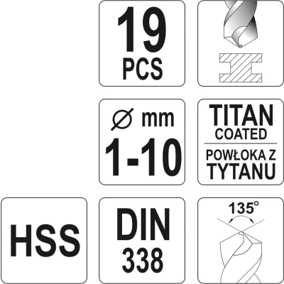 Imagem de YATO YT 44675 Kit de brocas helicoidais para metal 1 10 19