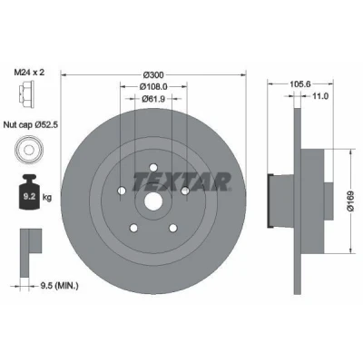 Imagem de TEXTAR PRO 92252903 Disco de travão 300 11 05/05 108 cheio revestido com anel sensor magnético integrado, o rolamento da roda RENAULT: MEGANE 2