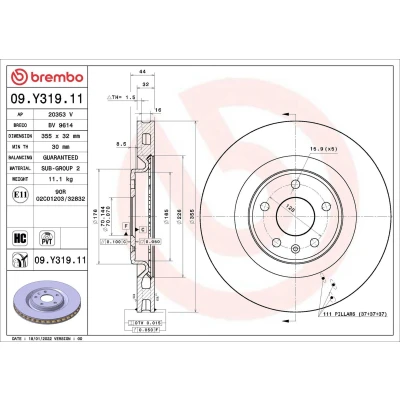 Imagem de BREMBO Disco de travão 355mm 32mm 5 interior ventilado revestido alto carbono 09.Y319.11 Discos
