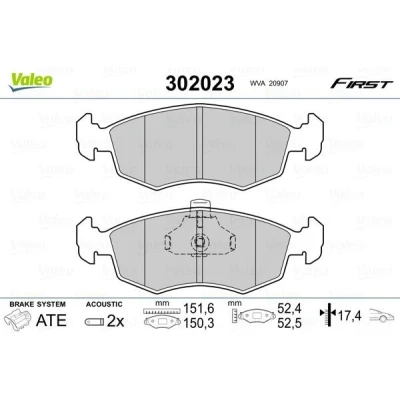 Imagem de VALEO 302023 Jogo de pastilhas para travão disco Eixo dianteiro incl. contacto aviso desgaste com chapa anti ruído FIAT: Doblo I Cargo