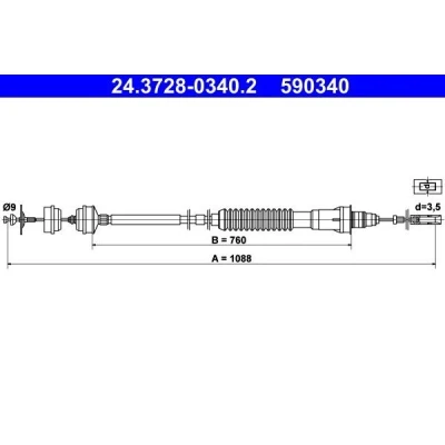 Imagem de ATE 24.3728 0340.2 Cabo de Embreagem com afinação automática CITROËN: Jumpy I Van, Camião plataforma/Chassis, PEUGEOT: Expert Van