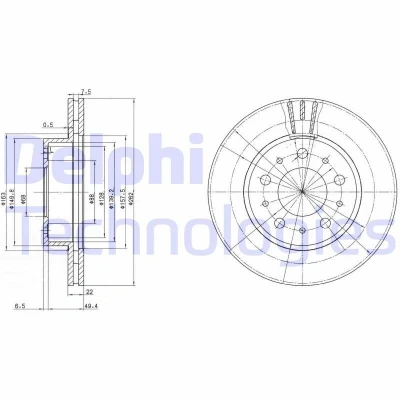 Imagem de DELPHI BG2425 Disco de travão 262 22 5 ventilado oleado não tratado sem o rolamento da roda, anel sensor do ABS VOLVO: 740 Sedan, 960 I Sedan