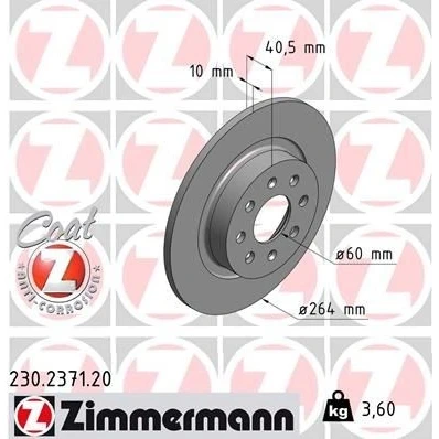 Imagem de ZIMMERMANN COAT Z 230.2371.20 Disco de travão 264 10 8/4 4 100 cheio revestido FIAT: Grande Punto Hatchback, Evo III Hatchback