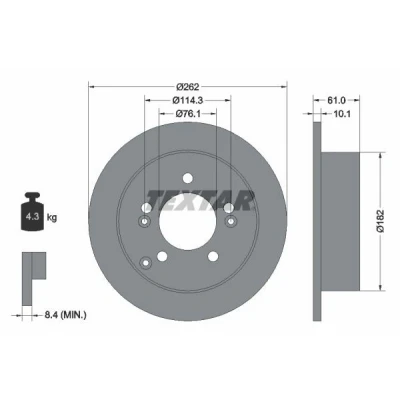 Imagem de TEXTAR PRO 92156803 Disco de travão 262 10,1 05/08 114,3 cheio revestido sem pernos fixação da roda, cubo roda KIA: Sportage II