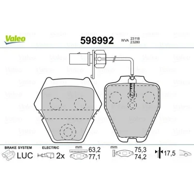 Imagem de VALEO 598992 Jogo de pastilhas para travão disco Eixo dianteiro incl. contacto aviso desgaste com chapa anti ruído AUDI: A4 B5 Avant