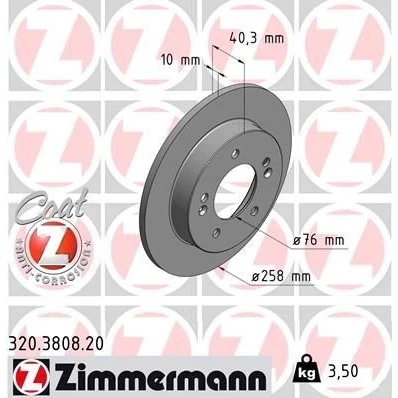 Imagem de ZIMMERMANN COAT Z 320.3808.20 Disco de travão 258 10 8/5 5 114 cheio revestido KIA: Venga