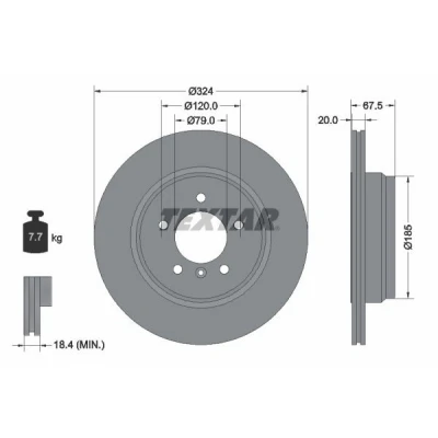 Imagem de TEXTAR PRO 92123103 Disco de travão 324 20 05/06 120 ventilado fora revestido sem pernos fixação da roda, cubo roda BMW: 7