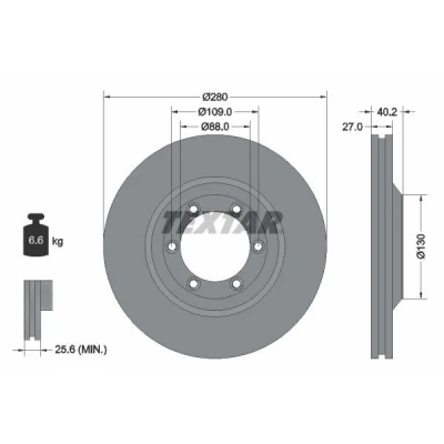 Imagem de TEXTAR PRO 92174803 Disco de travão 280 27 06/06 109 interior ventilado revestido sem pernos fixação da roda, cubo roda