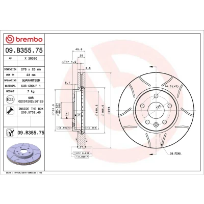 Imagem de BREMBO 09.B355.75 Disco de travão 276 26 5 interior ventilado, fendido revestido com parafusos OPEL: Astra H Caravan, J Sports Tourer