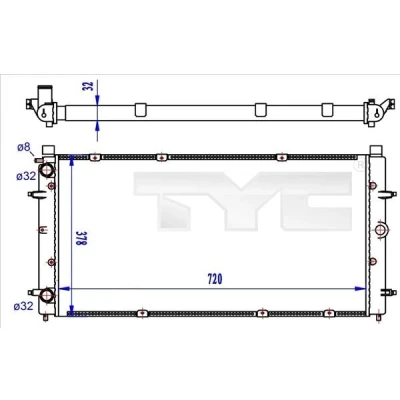 Imagem de TYC 737 0059 R Radiador, arrefecimento do motor 720 378 32 Caixa de velocidades manual Aletas refrigeração unidas mecanicamente