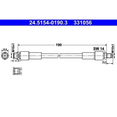 Imagem de ATE 24.5154 0190.3 Mangueira de Travão 190 M10x1 AUDI: A8 D3
