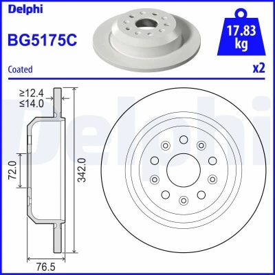 Imagem de DELPHI Disco de travão 342mm 14mm 5 cheio BG5175C Discos
