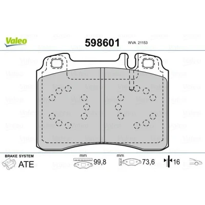 Imagem de VALEO 598601 Jogo de pastilhas para travão disco Eixo dianteiro excl. contacto aviso desgaste sem chapa anti ruído