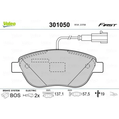 Imagem de VALEO 301050 Jogo de pastilhas para travão disco FIRST Eixo dianteiro incl. contacto aviso desgaste sem chapa anti ruído