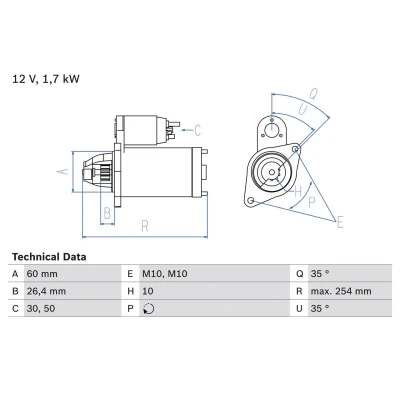 Imagem de BOSCH 0 986 021 330 Motor de arranque 12 1,7 10 MERCEDES BENZ: Classe C T modell, E Sedan