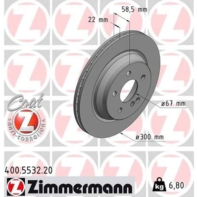 Imagem de ZIMMERMANN COAT Z 400.5532.20 Disco de travão 300 22 6/5 5 112 interior ventilado revestido MERCEDES BENZ: SL Cabrio
