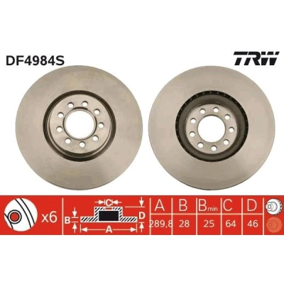 Imagem de TRW DF4984S Disco de travão 290 28 9 95 ventilado pintado IVECO: Daily 3 Kasten/Kombi, 4, 6
