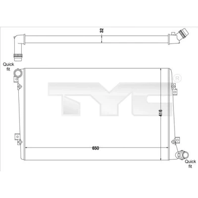 Imagem de TYC 737 0063 R Radiador, arrefecimento do motor 650 416 32 Aletas de refrigeração unidas mecanicamente VOLKSWAGEN: Golf 5, Passat B6 Variant, Caddy 3