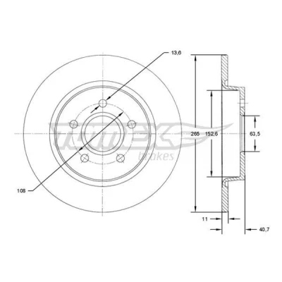 Imagem de TOMEX brakes Disco de travão FORD: Focus 2, 2 Kombi, C Max Eixo traseiro 265mm 11mm 5 108mm cheio pintado TX 71 94 1223540,1223543,1253727