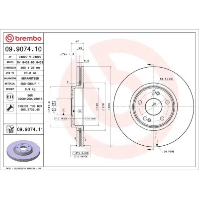Imagem de BREMBO COATED DISC LINE 09.9074.11 Disco de travão 300 26 5 interior ventilado revestido com parafusos RENAULT: LAGUNA 2 Grandtour,