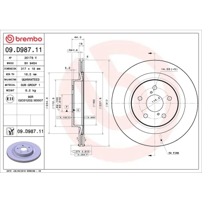 Imagem de Disco de travão BREMBO 09D98711 voltar/ventilado/1 peça