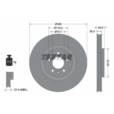 Imagem de TEXTAR 92323705 Disco de travão 345 30 05/06 115 interior ventilado revestido alto carbono sem pernos fixação da roda, cubo roda